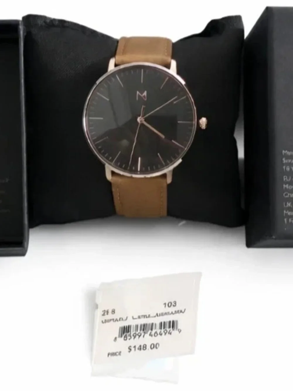 MVMT Mens Legacy Slim Brown Leather Strap Watch 42mm Black Dial Quartz